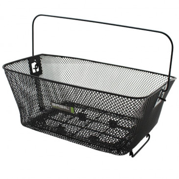 REAR BASKET- STEEL MESH- BASIL COMO BLACK WITH HANDLE- FITS TO YOUR CARRIER WITH "CLAMP MOUNTING SYSTEM" (41x31x18cm)