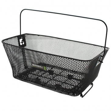 PANIER ARRIERE ACIER NID ABEILLE BASIL COMO NOIR AVEC ANSE FIXATION ETAU SUR PORTE-BAGAGE (41x31x18cm) 8715019110610