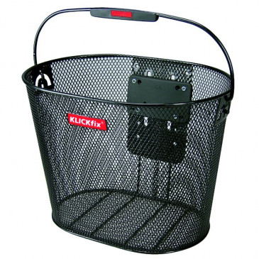 FRONT BASKET- STEEL MESH- KLICKFIX 16L BLACK WITH HANDLE- ON HANDLEBAR- (36x27x25cm) WITH PLASTIC PLATE (WITHOUT BRACKET)