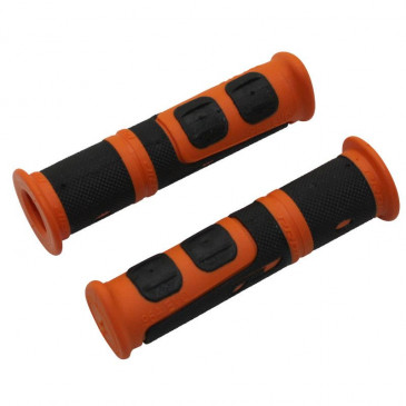 POIGNEE VTT PROGRIP 964 EVO NOIR/ORANGE Ø22mm L120mm PREDECOUPE POUR 90mm (PAIRE)