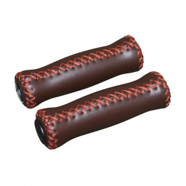 HAND GRIPS FOR URBAN BIKE - DDK VINTAGE -BROWN LEATHER L125mm (PAIR)