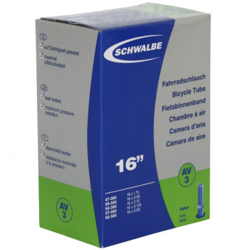 CHAMBRE A AIR VELO 16 x 1.75-2.50 SCHWALBE VALVE STANDARD (47-62x305) (AV3) 4026495099929