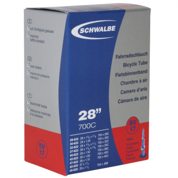 INNER TUBE FOR BICYCLE 700 x 28-45 / 27x1 1/4 SCHWALBE -PRESTA VALVE- 40mm ALUMINIUM (SV17) 4026495098564
