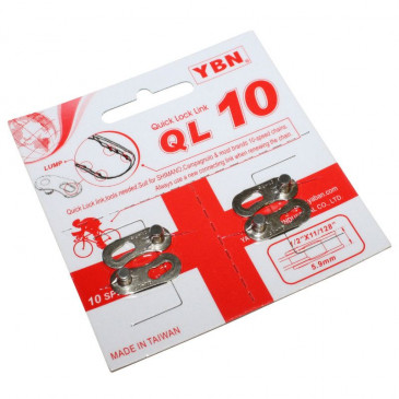 CONNECTEUR DE CHAINE VELO 10V. YBN ARGENT (ATTACHE RAPIDE) COMPATIBLE SHIMANO - CAMPAGNOLO (BLISTER DE 2 PIECES) 3700948268872