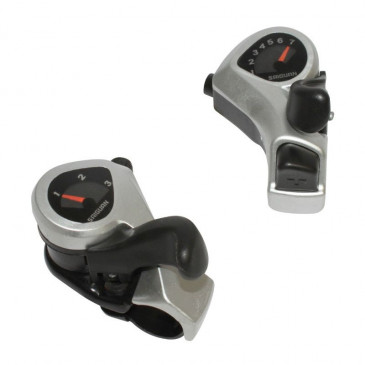 GEAR SHIFTERS SET-FOR MTB- P2R -INDEXED- RESIN-BLACK-ON CLAMP 7 speed- WITH SWITCH BUTTON+DECK (PAIR)