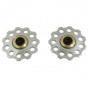 DERAILLEUR PULLEY- P2R 9/10 SPEED -ALUMINIUM-SILVER-ON BEARINGS 10 teeth (SET OF 2) 3700948044964