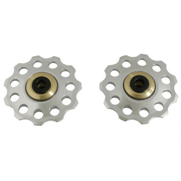 DERAILLEUR PULLEY- P2R 9/10 SPEED -ALUMINIUM-SILVER-ON BEARINGS 10 teeth (SET OF 2) 3700948044964