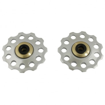 DERAILLEUR PULLEY- P2R 9/10 SPEED -ALUMINIUM-SILVER-ON BEARINGS 10 teeth (SET OF 2)