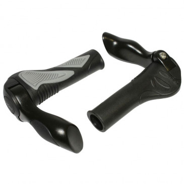 POIGNEE VTT HAFNY NOIR/GRIS AVEC EMBOUT DE CINTRE INTEGRE 130mm (PAIRE) 3700948045244