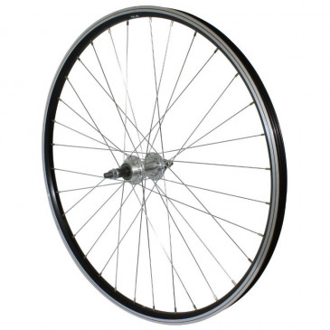 WHEEL FOR MTB- 26" P2R REAR -ALUMINIUM- BLACK DOUBLE-WALLED - ALUMINIUM HUB FOR FREEWHEEL 7/6 Speed SOLID SPINDLE- 0000000026642