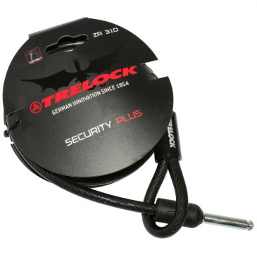 ANTIVOL VELO CABLE A BOUCLE POUR FER A CHEVAL TRELOCK ZR310 PLUG NOIR CABLE 1.80M DIAM 10mm (PROFONDEUR PLUG FIXATION 50mm ET DIAM 9.6mm) 4016167040021