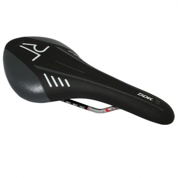 SELLE DDK ROUTE/VTT ARIO NOIR DECO BLANC/GRIS 285x136mm RAIL CROMOLY GRIS