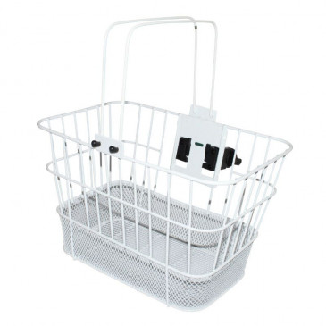 FRONT BASKET- STEEL WIRE- NEWTON WHITE-QUICK RELEASE ON CLIPS RPD Ø 25,4/31,8mm - 19L (Lg35xL25xH24)