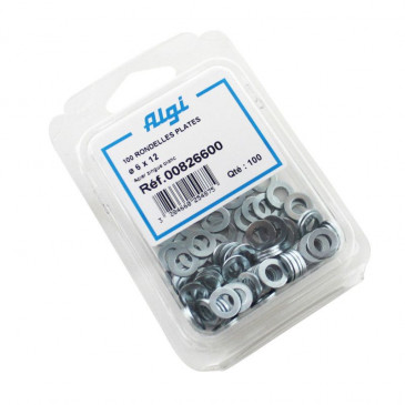 RONDELLE PLATE ACIER DIAM 6x12 (BLISTER DE 100) (00826600) -ALGI- 3284660254875
