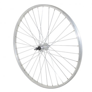 ROUE CITY 650X35B ALU ARRIERE MOYEU ALU AXE PLEIN ROUE LIBRE 7/6/5V. (35-584) (VENDU AVEC ECROU 10X100) JANTE 21C