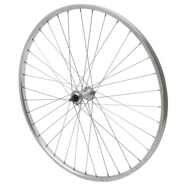 ROUE CITY 650X30A (26x1 3/8) ALU AVANT MOYEU ALU AXE PLEIN (35-590) (VENDU AVEC ECROU 9X100) JANTE 21C