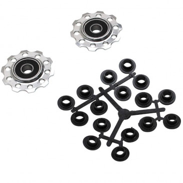 DERAILLEUR PULLEY- P2R 7/8 SPEED -ALUMINIUM-SILVER-ON BEARINGS 10 teeth (SET OF 2) 3700948042212