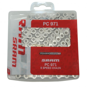 CHAINE VELO 9V. ROUTE/VTT SRAM PC-971 ARGENT 114 MAILLONS 0710845019715
