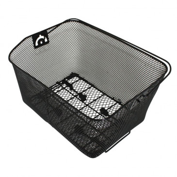 REAR BASKET- STEEL MESH- NEWTON BLACK WITH HANDLE- FITS TO YOUR CARRIER WITH "CLAMP MOUNTING SYSTEM" (Lg40xL30xH20)
