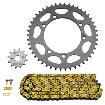 KIT CHAINE ADAPTABLE GILERA 50 GSM 2001>2003, 50 H@K 2001>2002, 50 ZULU 2001>2002 420 12X46 (DIAM COURONNE 100/115/8.25) (DEMULTIPLICATION ORIGINE) -AFAM- 5400598046506