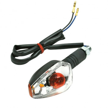 TURN SIGNAL FOR 50cc MOTORBIKE PEUGEOT 50 XR7 2008> TRANSPARENT/BLACK REAR/RIGHT -CEE APPROVED -SELECTION P2R-