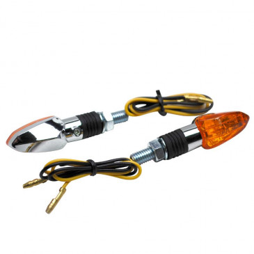 TURN SIGNAL (UNIVERSAL) REPLAY MICRO "ARROW" -BULB- ORANGE/CHROME -CEE APPROVED- (PAIR) (L 54mm / H 20mm / Wd 21mm)