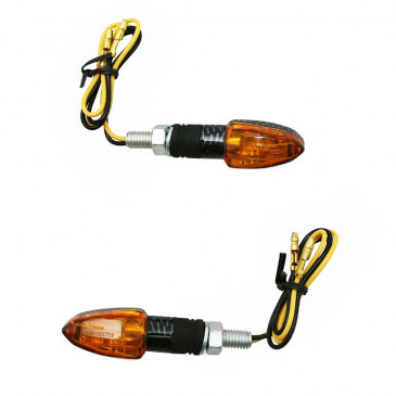 CLIGNOTANT UNIVERSEL REPLAY MICRO FLECHE A AMPOULE BAU9S BASE ABS ORANGE/CARBONE (L 55mm / H 20mm / L 23mm) (HOMOLOGUE CE) (PAIRE) 3700948032428