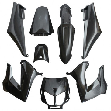CARROSSERIE/CARENAGE 50 A BOITE ADAPTABLE DERBI 50 SENDA 2000>2010 NOIR BRILLANT (KIT 8 PIECES) -P2R- 3700948046531
