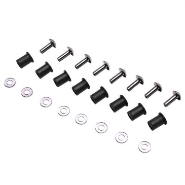 FAIRING KIT FASTENER REPLAY ALUMINIUM - OVAL HEAD SCREW M5X16 SILVER + PLASTIC WASHERS + RUBBER CAP (x8)