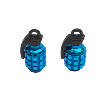 VALVE CAP-SCHRADER - REPLAY "GRENADE" BLUE (PAIR)