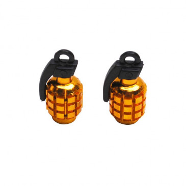 VALVE CAP-SCHRADER - REPLAY "GRENADE" GOLDEN (PAIR)