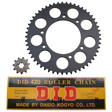 CHAIN AND SPROCKET KIT FOR DERBI 50 SENDA DRD RACING 2006>2011/BULTACO 50 ASTRO, LOBITO 1999>2002 420 11x53 (BORE Ø 102mm) (OEM SPECIFICATION) -DID-