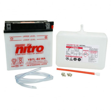 BATTERY 12V 8 Ah NB7L-B2 WA NITRO - WITH MAINTENANCE SUPPLIED WITH ACID PACK (Lg136xWd76xH131) (EQUALS YB7L-B2)