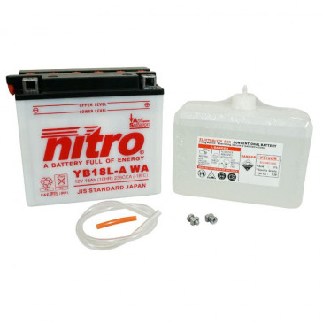BATTERY 12V 18Ah NB18L-A NITRO - LOW MAINTENANCE -WITH ACID PACK (Lg180xWd90xH162) (EQUALS YB18L-A) 5414837145417