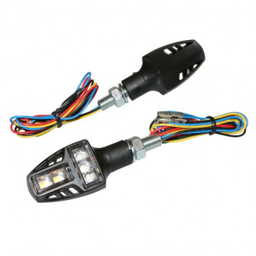 TURN SIGNAL (UNIVERSAL) P2R T COMPACT- REAR/LEDS + TRANSPARENT/BLACK TAIL LIGHT -CEE APPROVED- (PAIR) (L 56mm / H 27mm / Wd 23mm)