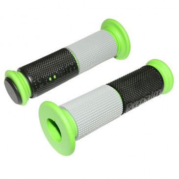 GRIP- REPLAY "On road" 3D BLACK/SILVER/GREEN 125mm, FLANGE Ø 47mm, OPEN END WITH STUD COVER ( PREMIUM QUALITY- MADE IN TAIWAN) (PAIR)