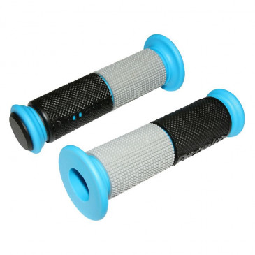 GRIP- REPLAY "On road" 3D BLACK/SILVER/BLUE 125mm, FLANGE Ø 47mm, OPEN END WITH STUD COVER ( PREMIUM QUALITY- MADE IN TAIWAN) (PAIR) 3700948089323