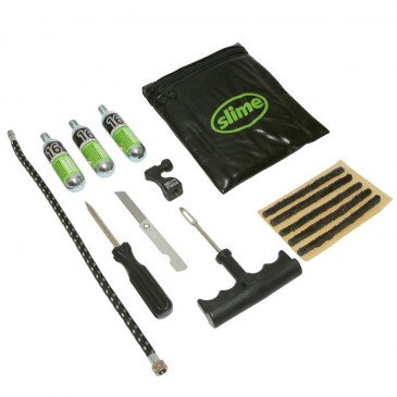 NECESSAIRE REPARATION PNEU POUR TUBELESS MOTO/SCOOTER (3 CARTOUCHES C02 + TRESSES + NECESSAIRE) -SLIME- 3700948186411