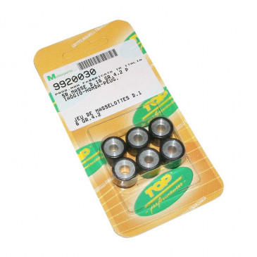 GALET/ROULEAU SCOOT TOP PERF 16X13 4,2g (x6) POUR PEUGEOT 50 KISBEE, TKR, TREKKER, SPEEDFIGHT, BUXY, VIVACITY/PIAGGIO 50 ZIP, TYPHOON, NRG 1994>1999/KYMCO 50 DINK, PEOPLE, TOP-BOY 3700948165065