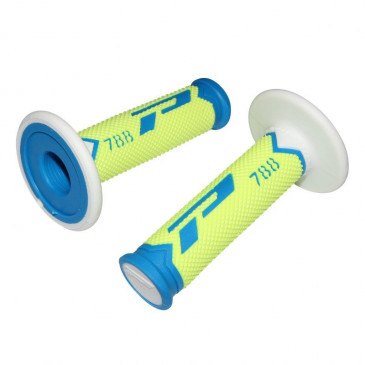 REVETEMENT POIGNEE PROGRIP MOTO OFF ROAD 788 TRIPLE DENSITE SPECIAL EDITION FLUO DESIGN BLEU LIGHT/JAUNE FLUO/BLANC CLOSED END 115mm (CROSS/MX) (PAIRE)