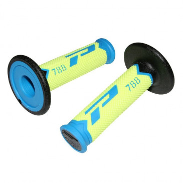 REVETEMENT POIGNEE PROGRIP MOTO OFF ROAD 788 TRIPLE DENSITE SPECIAL EDITION FLUO DESIGN BLEU LIGHT/JAUNE FLUO/NOIR CLOSED END 115mm (CROSS/MX) (PAIRE)