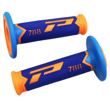 REVETEMENT POIGNEE PROGRIP MOTO OFF ROAD 788 TRIPLE DENSITE SPECIAL EDITION FLUO DESIGN ORANGE FLUO/BLEU LIGHT/BLEU CLOSED END 115mm (CROSS/MX) (PAIRE)