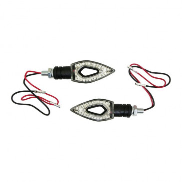 TURN SIGNAL (UNIVERSAL) REPLAY HOLED ARROW TRANSPARENT 12 LEDS ORANGE -RESIN BODY- BLACK MAT ** (PAIR) (L 82mm / H 30mm / Wd 14mm)