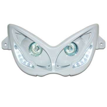 DOUBLE OPTIQUE SCOOT REPLAY RR8 POUR MBK 50 NITRO 1997>2012/YAMAHA 50 AEROX 1997>2012 BLANC AVEC LEDS BLANCHES