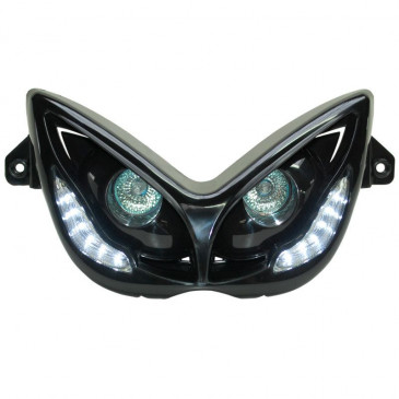 TWIN HEADLIGHTS REPLAY RR8 FOR MBK 50 NITRO 1997>2012/YAMAHA 50 AEROX 1997>2012 BLACK - CLEAR LEDS