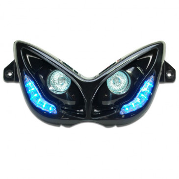 DOUBLE OPTIQUE SCOOT REPLAY RR8 POUR MBK 50 NITRO 1997>2012/YAMAHA 50 AEROX 1997>2012 NOIR AVEC LEDS BLEU