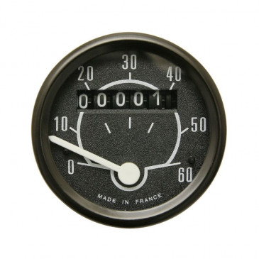 COMPTEUR CYCLO ROND 60KM/H DIAM 48 mm NOIR AVEC SUPPORT