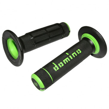 REVETEMENT POIGNEE DOMINO MOTO OFF ROAD A020 NOIR/VERT CLOSED END 120-123mm (PAIRE)