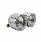 HEADLIGHT FOR MOTORBIKE AVOC-TWIN LIGHTS Ø90mm-H4 BULB +PARKING LIGHT - CHROME-MOUNTING CENTRES 210mm (CEE APPROVED)
