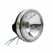 PHARE/OPTIQUE MOTO AVOC TYPE GUZZI DIAM 200 mm CUVELAGE OPTIQUE LISSE Ø180mm LAMPE H4 60/55W + FEU DE POSITION NOIR SATIN CORPS ACIER (HOMOLOGUE CE) 3700948300022